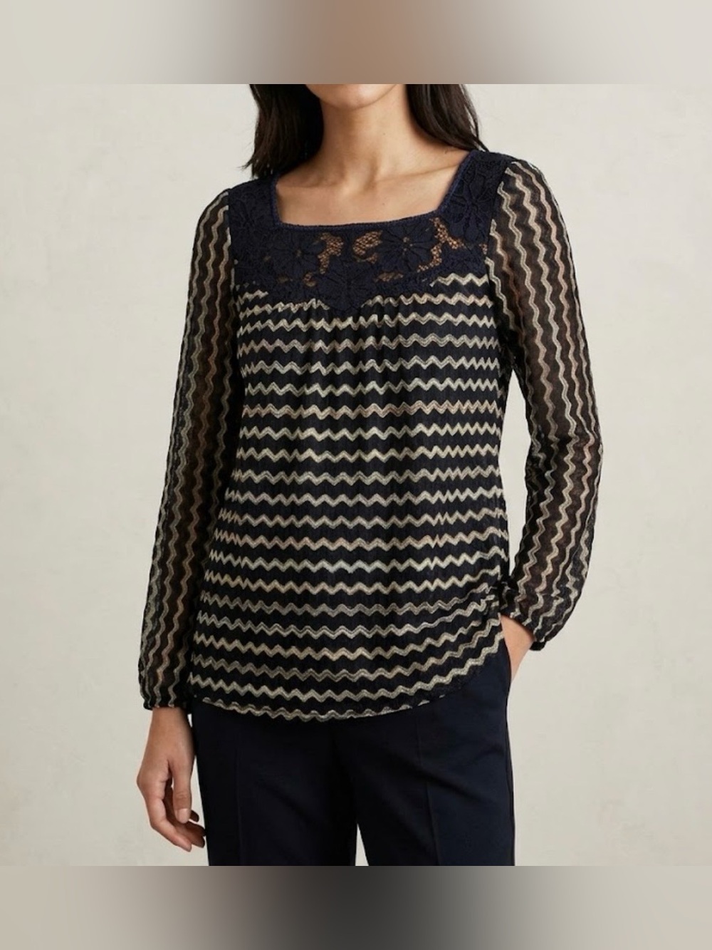 Free People New Romantics Crochet Top M Multi Stripe Open Knit Lace Trim Boho